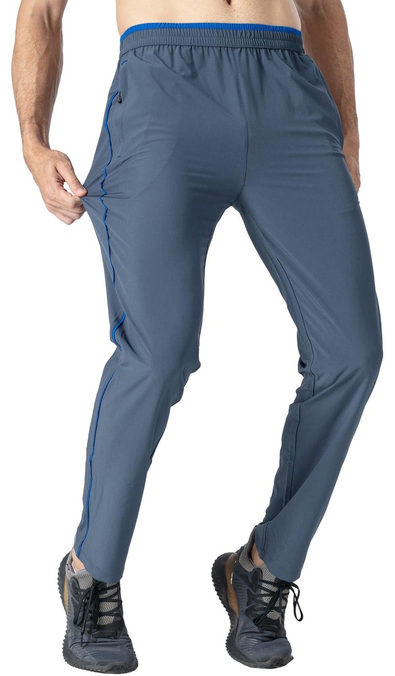 Rdruko Men's Lightwight Sweatpants Quick Dry Casual Gym Workout Athletic Sweat Pants with Zipper Pockets Dusty Blue Large - Image 3